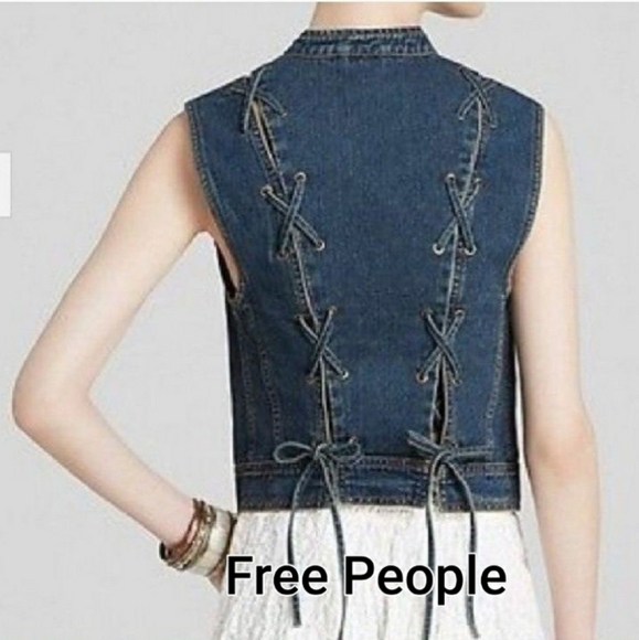 Free People Denim - Free People Lace Up Jean Vest sz M